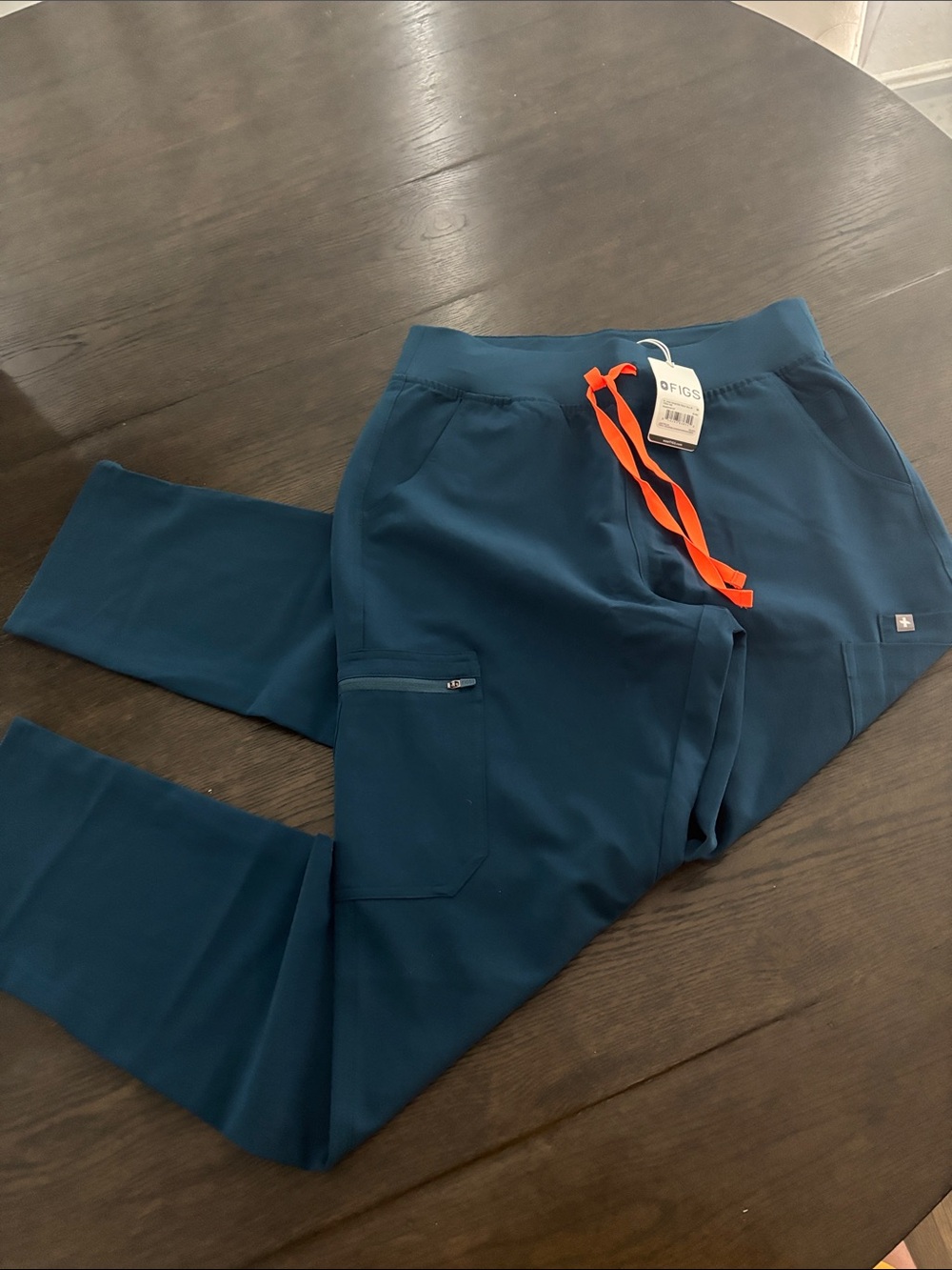 FIGS women’s  Teal straight leg with Orange Drawstring